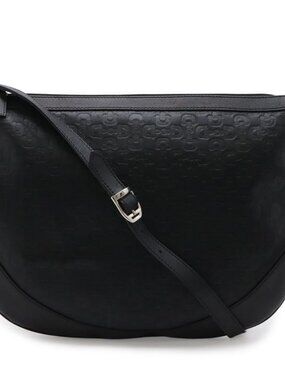 Gucci GG Denim Shoulder Bag Crossbody Leather Black
